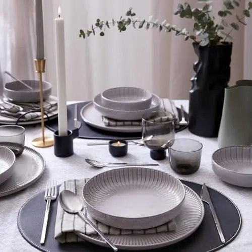 Produktbild: KUTAHYA PORSELEN Crest (Grau, 18 Teile Set)– Modernes Tafelservice für 6 Personen, Porzellan Geschirr, Spülmaschinen- & Mikrowellengeeignet Reaktiven