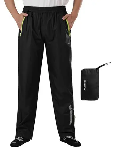 Produktbild: KUTOOK Fahrradhose Herren Wasserdicht Atmungsaktiv Lang Regenhose Fahrrad Motor Leicht Trekking Wandern Hose Bekleidung Tragbar Outdoorhose mit 2 Taschen Wandern Motrrad Camping Golf Schwarz XL