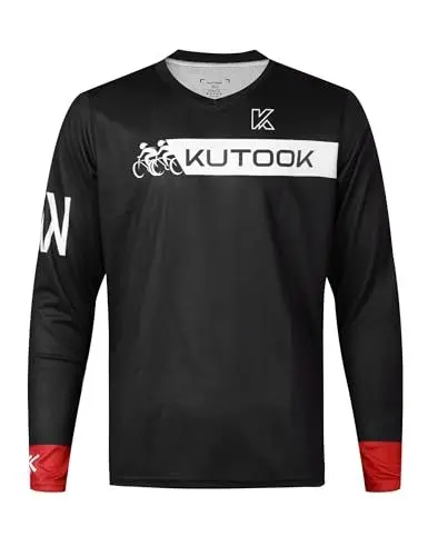 Produktbild: KUTOOK Fahrradtrikot MTB Bekleidung Herren Atmungsaktiv Schnelltrockend Langarm Trikot Mountainbike Fahrrad Rennrad Motocross Shirt Schwarz 2XL