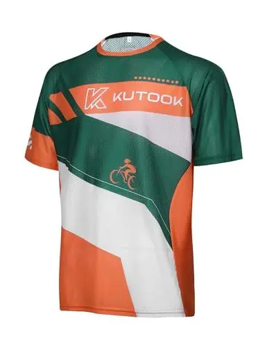 Produktbild: KUTOOK Radtrikot Herren Kurzarm Sommer MTB Rennrad Trikot Atmungsaktiv Schnell Trocknend Mesh Fahrradshirt Fahrradtrikot für Radsport Radfahrren Laufen Outdoor Sport Grün&Orange XL