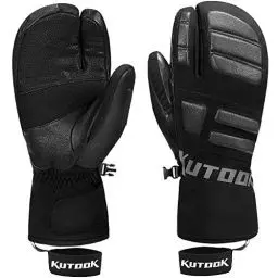 Produktbild: KUTOOK Skihandschuhe Herren Damen Fäustlinge Winterhandschuhe Fingerhandschuhe Thermo Ziegenleder 3M Thinsulate Wasserdicht Winddicht für Ski Snowboard Wintersport Schwarz&Grau, S (SF9503T)