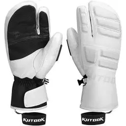 Produktbild: KUTOOK Skihandschuhe Herren Damen Fäustlinge Winterhandschuhe Fingerhandschuhe Thermo Ziegenleder 3M Thinsulate Wasserdicht Winddicht für Ski Snowboard Wintersport Weiß, M (SF9503T)