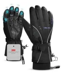 Produktbild: KUTOOK Skihandschuhe Herren Winter wasserdichte Warme Thermo Handschuhe Ski Snowboard Damen Kinder Für Skifahren Schneeschlitten Motorrad Fahrrad Schwarz Grau S