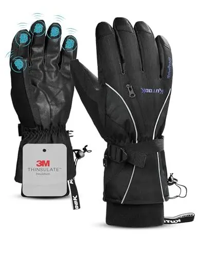 Produktbild: KUTOOK Skihandschuhe Herren Winter wasserdichte Warme Thermo Handschuhe Ski Snowboard Damen Kinder Für Skifahren Schneeschlitten Motorrad Fahrrad Schwarz Grau S