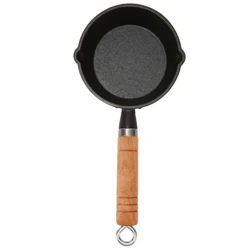 Produktbild: Kuuleyn Antihaft-Bratpfanne, Eisenpfanne, Gusseisenpfanne, Tropfausgüsse, Holzgriff, schmutzabweisend, schnelles Erhitzen, leicht zu reinigen, Kochpfanne für Induktions-, Keramik- (13 * 4cm)