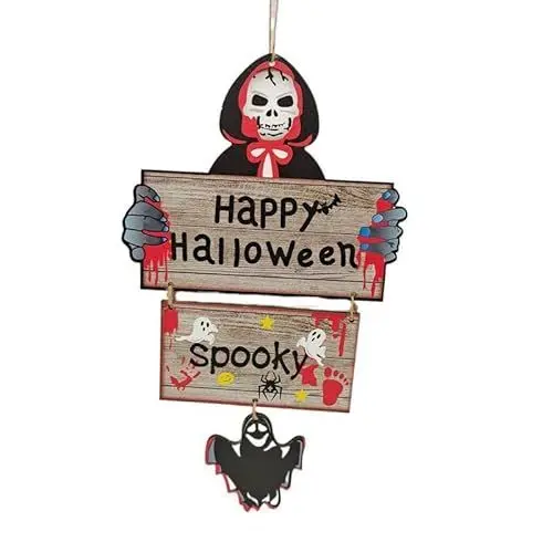 Produktbild: Kuuleyn Halloween-Party-Dekoration, Halloween-Hängeornamente, Halloween-Holz-Hängeornamente, Holzbaum-Anhänger, Baum-Hängedekorationen für Halloween-Party (2)