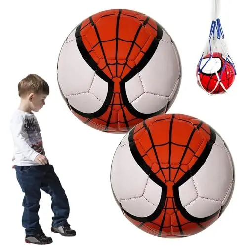 Produktbild: KUWUNG 2 Stück Kinder Fußball und Netz, Größe 3 für Das Training, Sportbälle Kinderball Geschenke Geeignet für 2-8 Jahre Jungen Mädchen