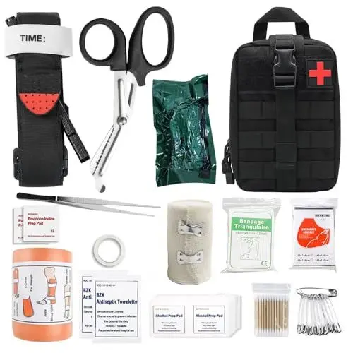 Produktbild: KUWUNG 46 Stück Erste Hilfe Set Outdoor, Erste Hilfe Trauma Set, First Aid Kit Military, Notfall Trauma Survival Ausrüstung, Medizinische Taktische Tasche für Outdoor-Camping, Auto, Zuhause
