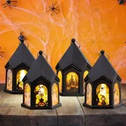 Produktbild: KUWUNG 4 Stück Halloween Laterne, Halloween Deko Kerzenlaterne, Halloween Laterne Outdoor mit LED Kerze, Halloween Deko Garten mit Batterie, Halloween Deko Laterne