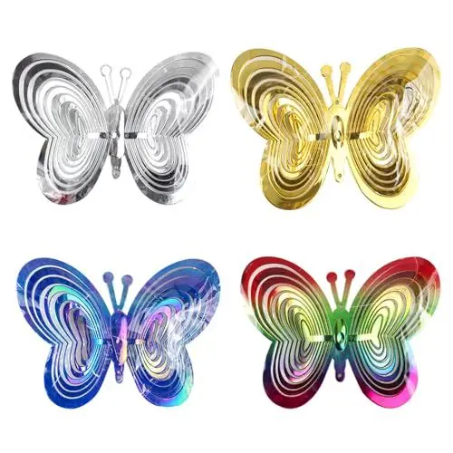 Produktbild: KUWUNG 4 Stück Schmetterling Vogelschreck Vogelabwehr, Reflektierende Windspirale Vogelabwehr, Abschrecken Reflektierender Vogelschreck, Taubenabwehr Balkon für Dekoration, Häuser, Gärten
