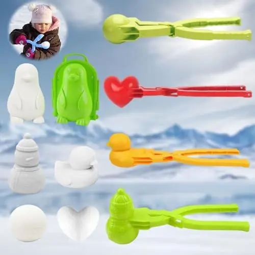 Produktbild: KUWUNG 5 Stücke Schneeball Former, Schneeball Maker Form, Schneeball Spielzeug Winter Spiele Kinder Schneeballzange Herz Ente Pinguin, Schneeball-clip, Winterliches outdoor-spielzeug für kinder