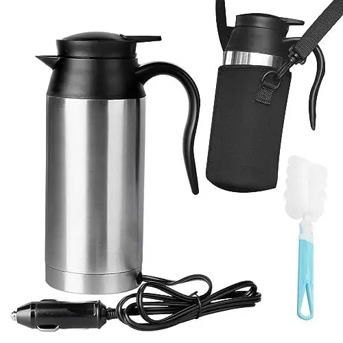 Produktbild: KUWUNG Auto Wasserkocher Edelstahl 12V, 750ml Reisewasserkocher Wasserkocher Camping Zigarettenanzünder, Tragbarer Reise Teekanne Auto Kettle Für Die Zubereitung Von Tee, Kaffee Babymilch