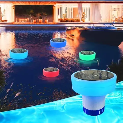 Produktbild: KUWUNG Dosierschwimmer Pool Mit Bunten Solar Ball Lichter, Solar Pool Schwimmer Für Chlortabletten, Schwimmender Chemikalien Spender Chlordosierer Gross, Pool Chlor Schwimmer Chlordosierer Für Pool