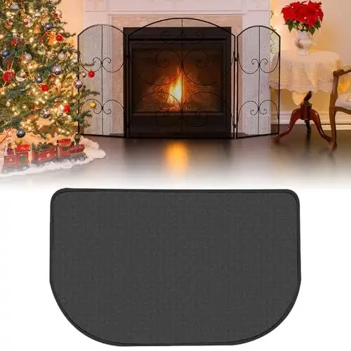 Produktbild: KUWUNG Funkenschutzplatte Für Kaminofen, 80x50cm Feuerfeste Unterlage, Feuerschutzplatte Kamin, Feuerfeste Matte Halbrund, Feuerfeste Bodenschutzmatte für BBQ Grills, Kamin