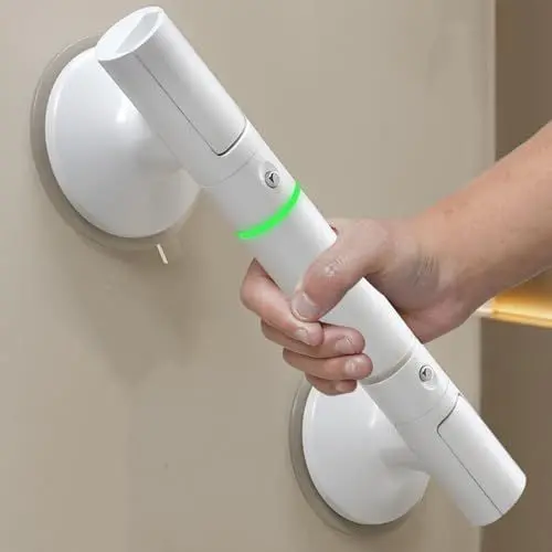 Produktbild: KUWUNG Haltegriffe für Senioren, 35cm Haltegriff Dusche Ohne Bohren, Abnehmbarer Duschgriff mit Saugnapf, Extra Starker Halt 110 KG, Badewannengriff mit Leuchtringen für Kinder und Senioren