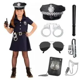 Produktbild: KUWUNG Polizei Kostüm Zubehör, 7 Stück Polizei Kostüm Kinder Accessoires, Handschellen Polizeimütze Kostüm, Kostüm Accessoires mit Polizeimütze Polizeimarke Handschellen für Karneval