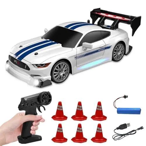 Produktbild: KUWUNG RC Drift Car 1:24 Rennauto Ferngesteuert, Zwei Batterien 2,4GHz 15KM/H Ferngesteuertes Auto, 4WD Fernsteuerung Mini RC Car mit LED-Leuchten für Jungen Mädchen und Erwachsene Geschenk