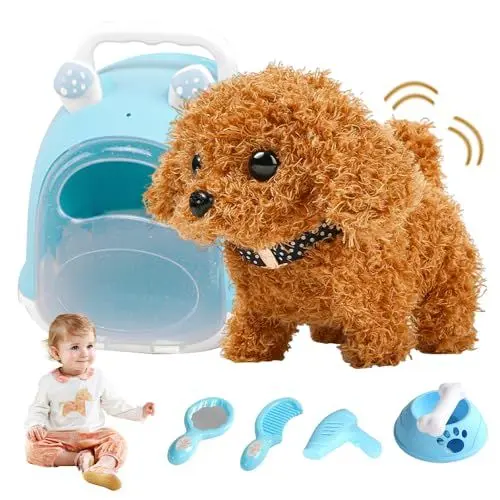 Produktbild: KUWUNG Spielzeug Hund für Kinder, Kuscheltier Hund mit Hundekäfig, Spielzeug Hund der läuft und bellt, Elektronisch Plüschwelpe Spielzeug Haustier,Interaktives Spielzeug Haustier Hund für Kleinkinder