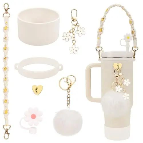 Produktbild: KUWUNG Stanley Cup Zubehör Set, Zubehör Set for Stanley Tumbler, Siliocne Stanley Cup Stiefel, Strohhalm Abdeckung, Wasserflasche Griff Riemen Stanley Cup Accessories für 800ml -1100ml Tumbler