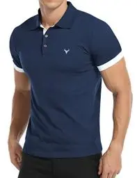 Produktbild: KUYIGO Herren Kurzarm Poloshirts Slim Fit Klassisch Exquisite Stickerei Golf Tennis Baumwollhemd XXL Grau Blau