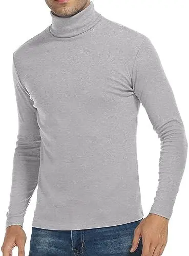 Produktbild: KUYIGO Herren Pullover Turtleneck Tops Pullover Baumwolle Langarm Slim Fit T-Shirts XL Grau