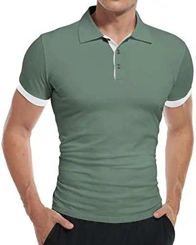 Produktbild: KUYIGO Poloshirt Herren Kurze Ärmel Golf T-Shirt Klassische Karierte Spleiß Polohemd S-2XL