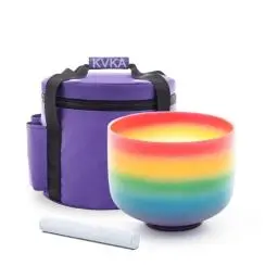 Produktbild: KVKA 432hz Klangschalen, 8 inch C note Rainbow Design Crystal Singing Bowl Root Chakra Singing Bowl for Sound Healing with Carry Bags (Transverse Rainbow)