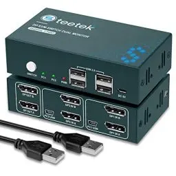 Produktbild: KVM Switch DisplayPort Dual Monitor, 4K@60Hz, USB2.0, DP 1.2 DisplayPort KVM Switch 2 Monitore, 2 PC 2 Monitor Switch 2 In 2 Out, Metallgehäuse mit Thermischer Auslegung, mit Kabel, Button Switch