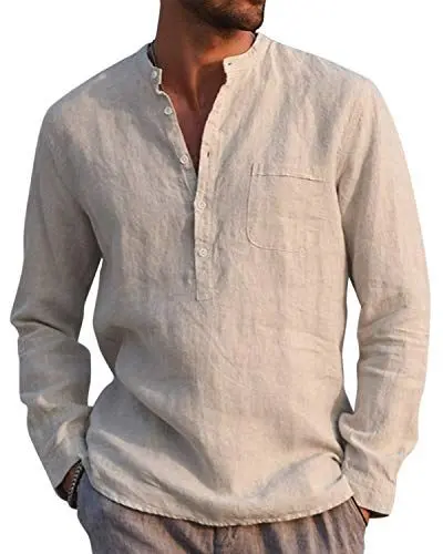 Produktbild: AUDATE Baumwolle Leinenhemd Herren Herbst Winter Hemd Langarm Regular Fit Freizeithemd Shirts Khaki L