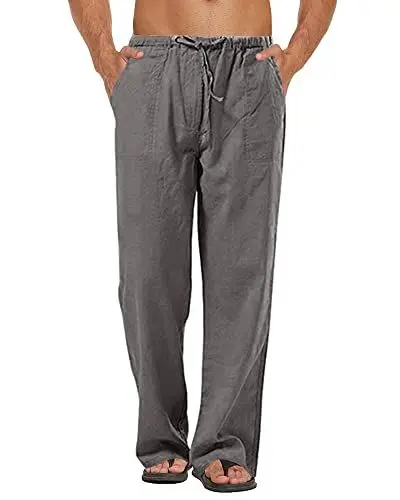 Produktbild: Kvruhuiy Hose Weitem Bein Herren Baumwolle Leinenhosen Kordelzug Lang Lässige Yoga Hosen Dunkelgrau XXL