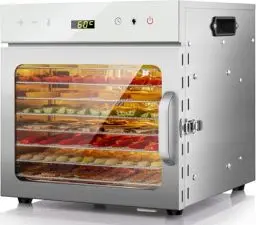 Produktbild: Kwasyo Dörrautomat Edelstahl, 8 Etagen Obst Trockner Maschine mit kostenlosen Rezeptbuch, BPA-frei, 30~90℃ Temperatureinstellung, Max 24h, Dehydrator für Gemüse, Fleisch