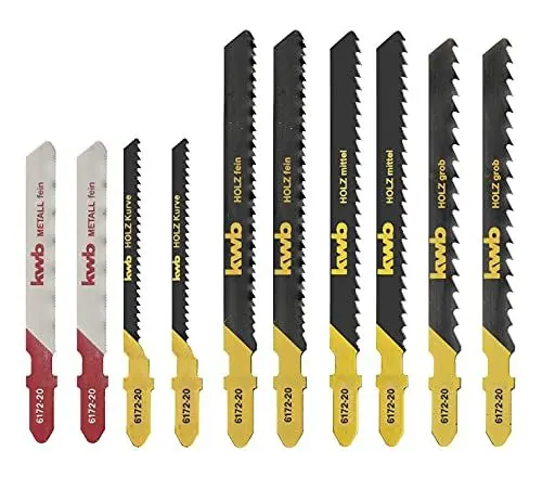 Produktbild: kwb 10-teilig Stich-Sägeblatt-Set mit Einnocken-Schaft - Universal-Set für Metalle und Holz - Holz-Sägeblätter für diverse Schnitte - Metall-Sägeblätter für dünne Bleche