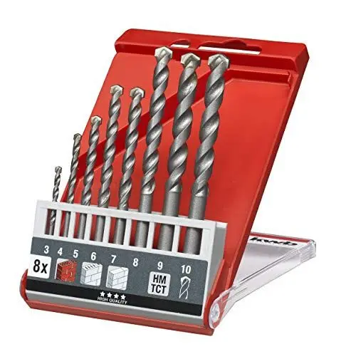 Produktbild: kwb 8-teiliges Beton-Bohrer Set Ø 3-10 mm mit Rundschaft, Steinbohrer-Satz mit gängigen Größen wie 6-mm, 8-mm und 10-mm, Wandbohrer für Schlag-Bohrmaschinen und Akku-Schlagbohrschrauber