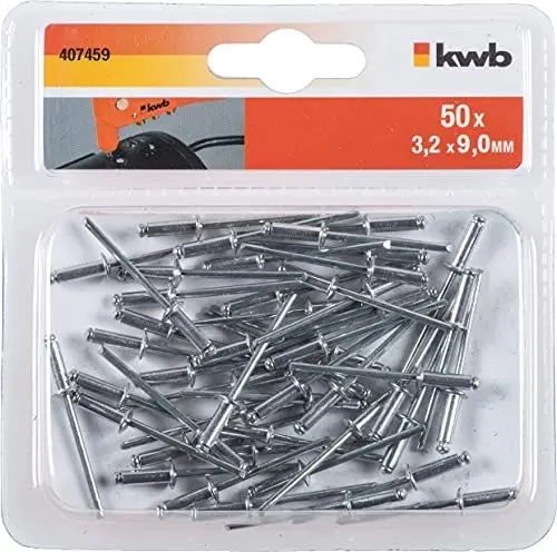 Produktbild: kwb Blind-Nieten/Popnieten Ø 3,2 mm, Länge 9 mm, aus Aluminium, mit verzinktem Stift, für handelsübliche Blindniet-Zangen