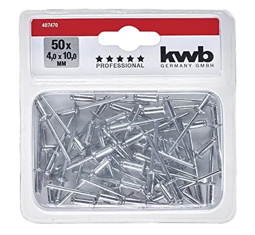 Produktbild: kwb 50 x Blind-Nieten/Popnieten, Aus Aluminium, Mit verzinktem Stift, Für handelsübliche Blindniet-Zangen, 4,0 x 10 mm