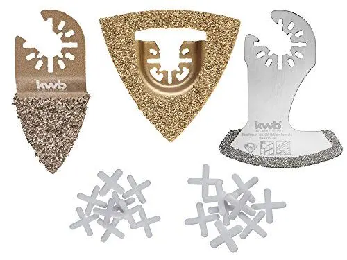 Produktbild: kwb Fliesen Reparatur-Set – Multitool Diamant-Sägeblatt, 21-teilig, inkl. Fliesenkreuze