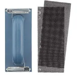 Produktbild: kwb Handschleifer-Set – 3-tlg. inkl. Schleifklotz mit Klemmvorichtung und Schleifgitter 93 mm x 230 mm (2 Stk.)