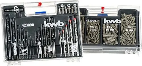 Produktbild: kwb KRAFTIXX 300-tlg. Bit-, Dübel-, Bohrer-, Koffer-Set mit Bits, Holz-Bohrer, Metall-Bohrer & Stein-Bohrer – unterschiedliche Universal-Dübel von 5 – 10 mm