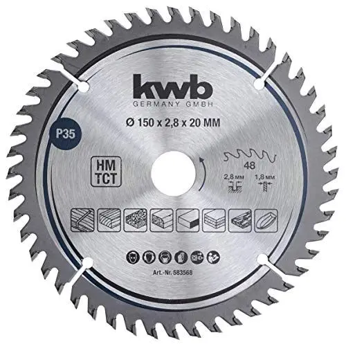 Produktbild: kwb Kreissägeblatt 150 x 20 mm, sehr feiner Schnitt, Sägeblatt geeignet für Arbeitsplatten, Holz und beschichtete Platten