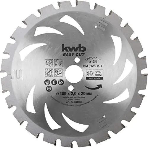 Produktbild: kwb Kreissägeblatt 165 x 20 mm (Spezial-Wechselzahn, asymmetrische Zahnteilung, Hartmetall, Spannuten, Made in Germany, universell einsetzbar)