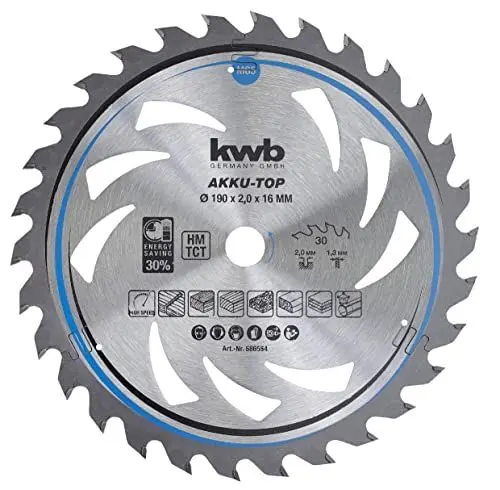 Produktbild: kwb Kreissägeblatt 190 x 16 mm, leichtgängig, speziell für Akkumaschinen, Sägeblatt geeignet für Weich- und Hartholz, Tischlerplatten und Spanplatten