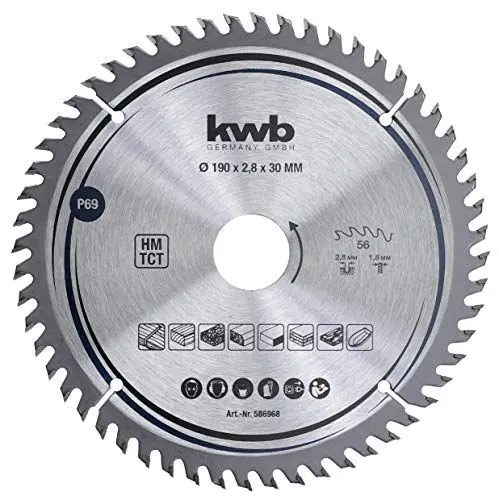 Produktbild: kwb Kreissägeblatt 190 x 30 mm, sehr feiner Schnitt, Sägeblatt geeignet für Arbeitsplatten, Holz und beschichtete Platten