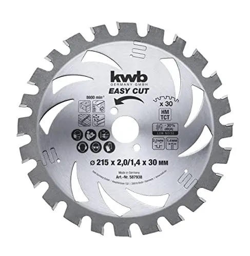 Produktbild: kwb Kreissägeblatt 215 x 30 mm, Made in Germany, leichtgängig, speziell für Akkumaschinen, Universal Sägeblatt für z.B. Metalle, Holz und Kunstoffe