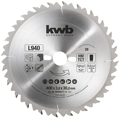 Produktbild: kwb Kreissägeblatt 400 x 30 mm, Made in Germany, nagelfester Spezial-Trapezzahn, mittlere Schnittgüte, Sägeblatt geeignet für Weich- und Hartholz, Konstruktionsvollholz und Holzplatten