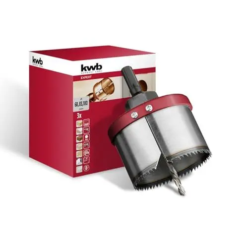 Produktbild: kwb Mehrkranzlochsäge aus Wolframstahl Ø 68, 83 und 100 mm mit guter Schnittleistung, langer Lebensdauer, hoher Präzision, 40 mm Schnitttiefe und Zentrierbohrer