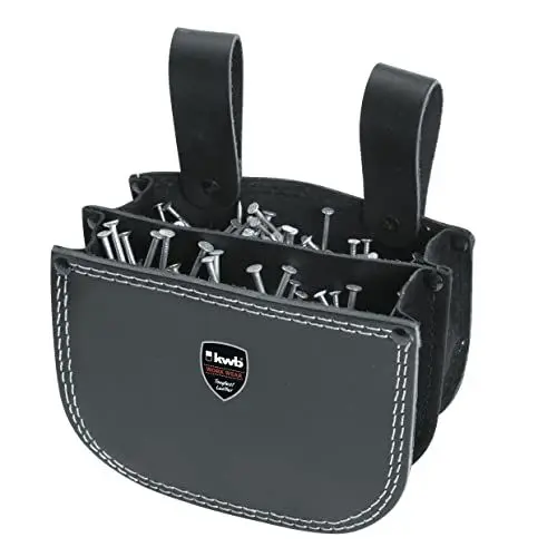 Produktbild: kwb Nageltasche für Dachdecker aus Leder - Praktische Werkzeugtasche mit zwei Fächern und Gürtelschlaufe - Schwarz, doppelt fach
