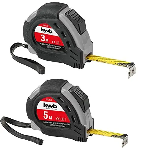 Produktbild: kwb PRECISA Band-Maß Set 2-teilig mit Maßband aus Stahl, 3 + 5 m, mit Hand-Schlaufe, inkl. Gürtel-Befestigung, mit Magnet-Haken, Maßband für Mess-Arbeiten im Holz-, Metall- und Trockenbau