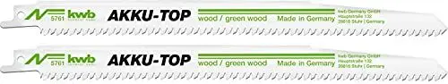 Produktbild: kwb Säbelsägeblatt Akku Top für die Holzbearbeitung, patentierte Sägeblattgeometrie, 3-fach geschliffen, flexibler HCS Stahl, gehärtet, 1/2'' Universal-Schaft, 2-Stück-Packung