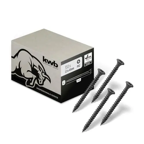 Produktbild: kwb Schnellbauschrauben 3,9x45 mm, PH2, 350 Stück, Trockenbauschrauben, Rigips Schrauben, Schwarz, Phosphatiert, Feingewinde, Kreuzschlitz
