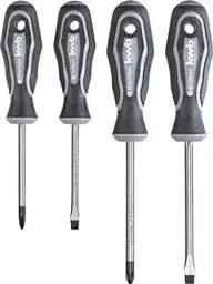 Produktbild: kwb Schraubendreher-Set 4-teilig, mit magnetischer Spitze, extra gehärtet, inkl. 2-Komponenten-Griff und Aufhänge-Loch, Schraubenzieher-Satz aus mattiertem CV Stahl